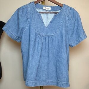 Madewell Denim & Linen Blend Popover Swing Top | Size Medium